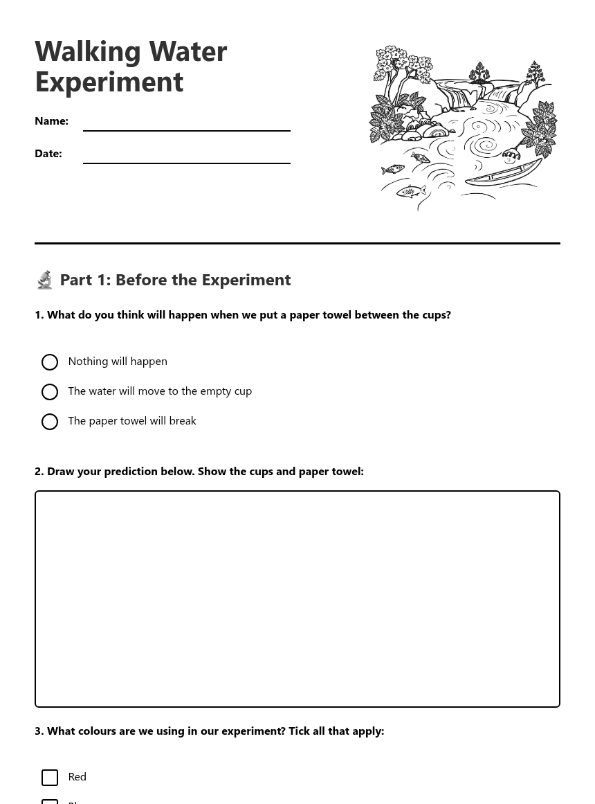 Walking Water Experiment worksheet preview