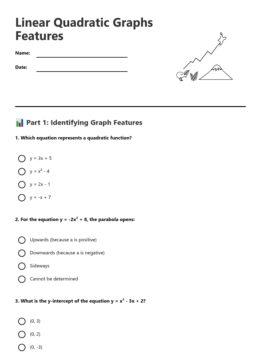 Linear Quadratic Graphs Features worksheet preview