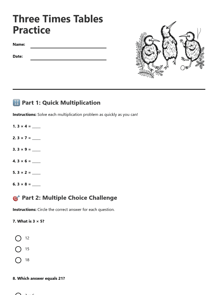 Three Times Tables Practice worksheet preview