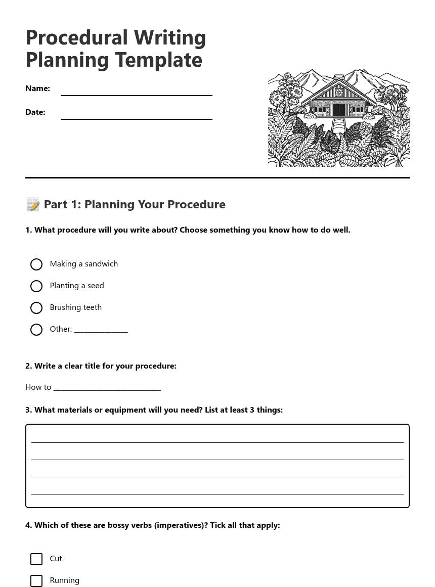 Procedural Writing Planning Template worksheet preview
