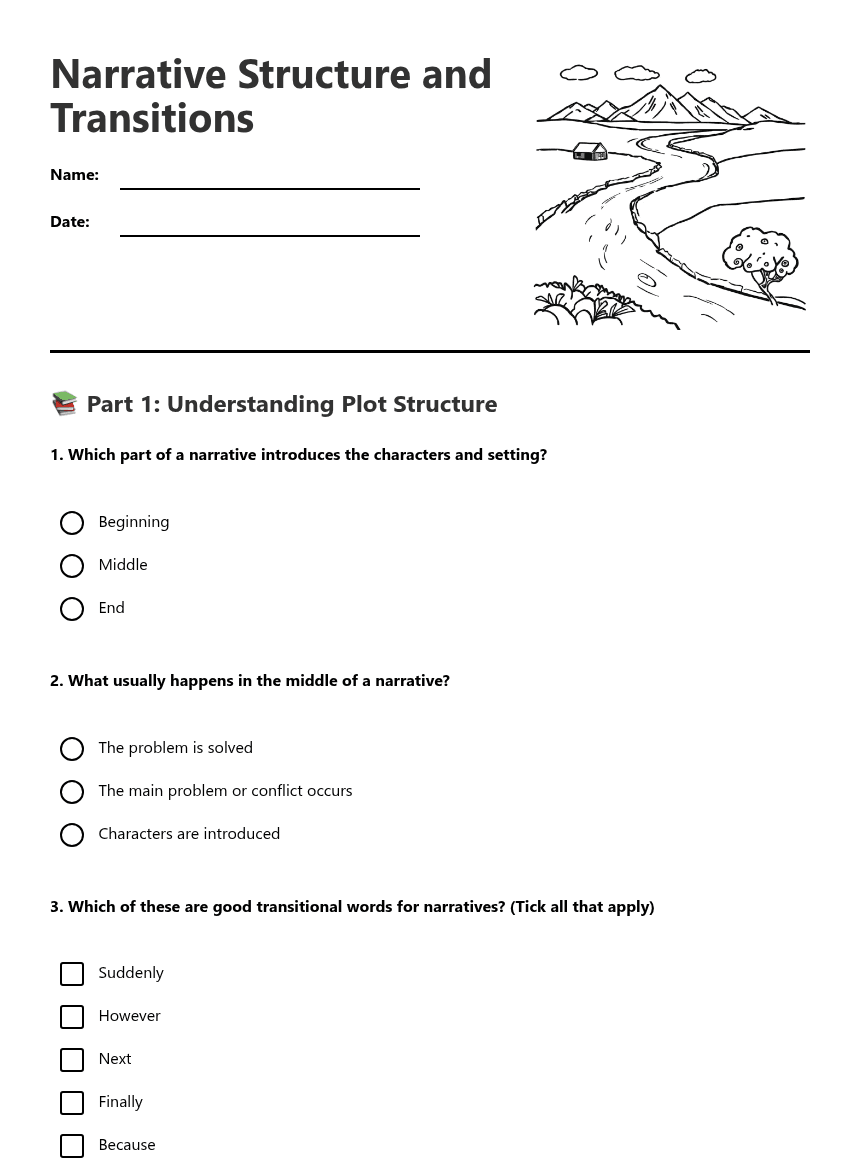 Narrative Structure and Transitions worksheet preview