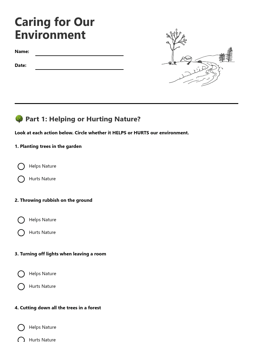 Caring for Our Environment worksheet preview