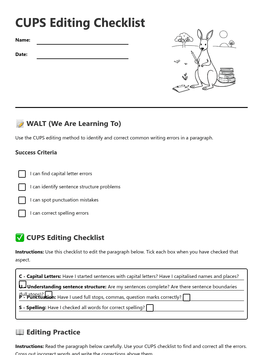 CUPS Editing Checklist worksheet preview