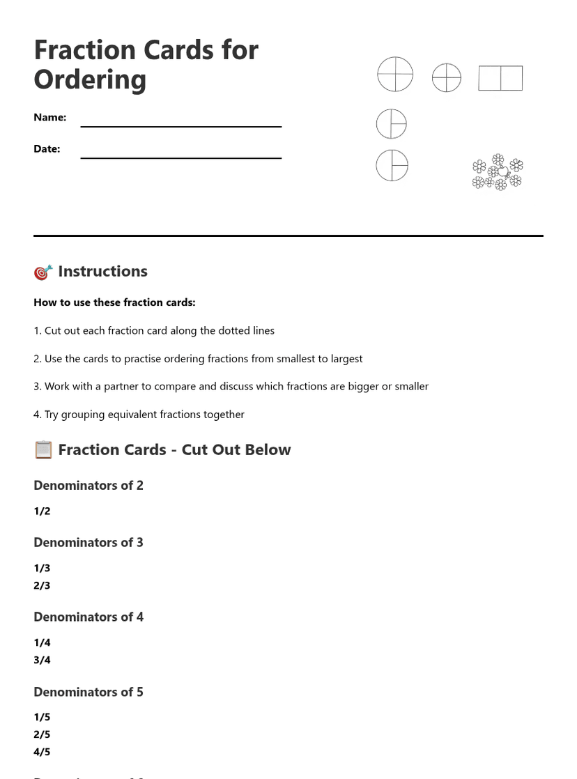 Fraction Cards for Ordering