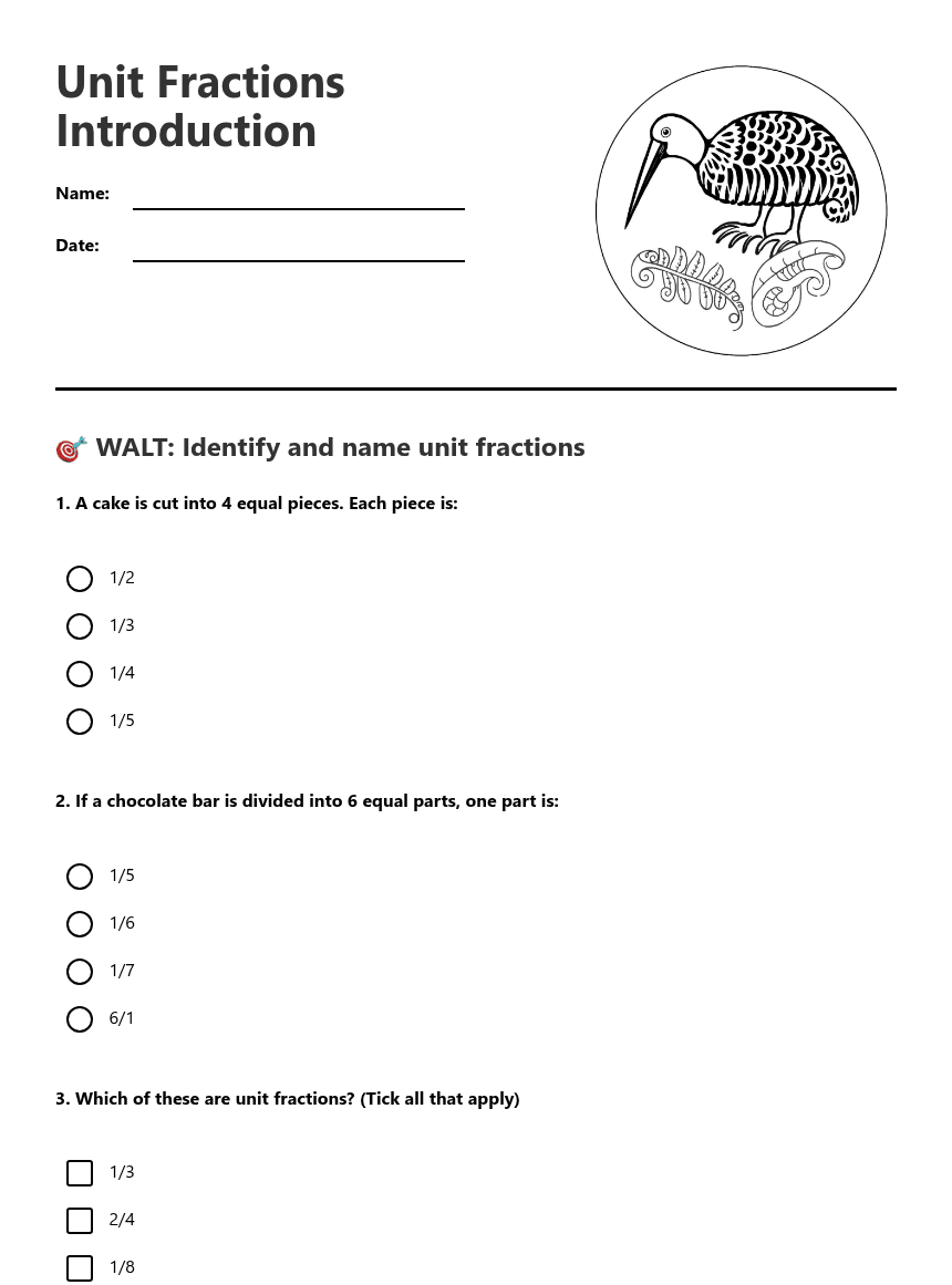 Unit Fractions Introduction worksheet preview