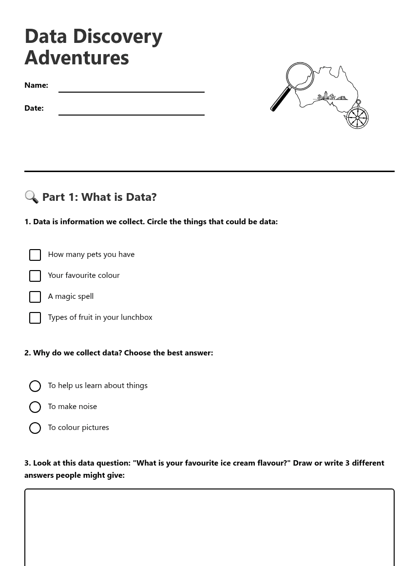 Data Discovery Adventures worksheet preview