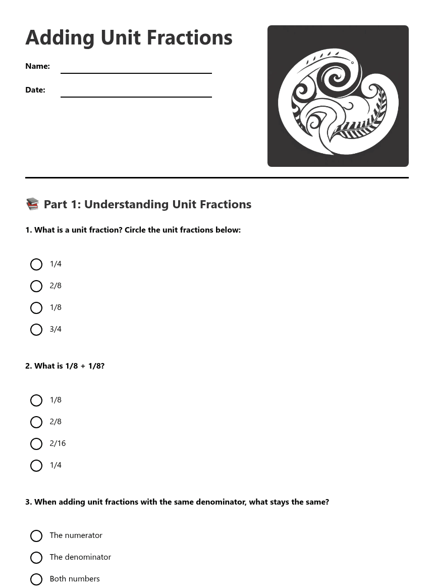 Adding Unit Fractions worksheet preview