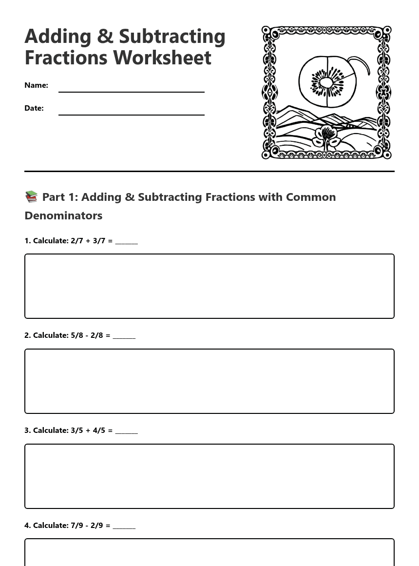 Adding Subtracting Fractions Worksheet worksheet preview
