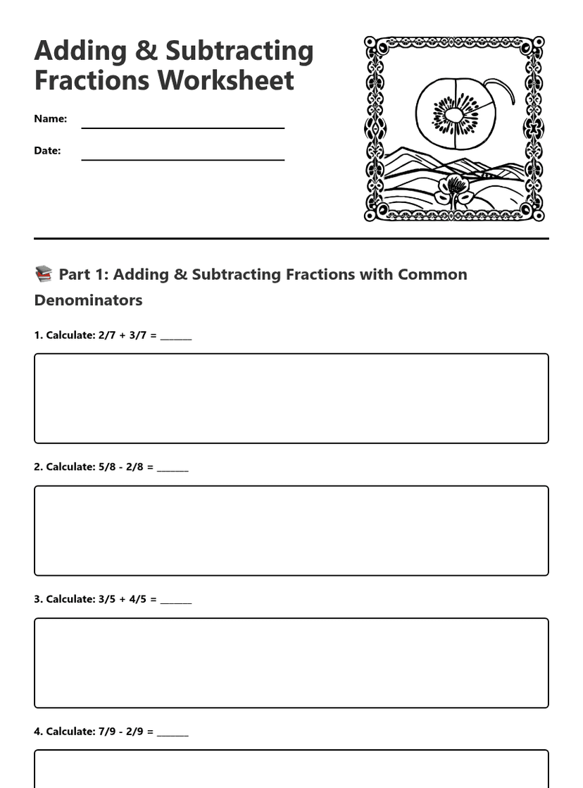 Adding Subtracting Fractions Worksheet