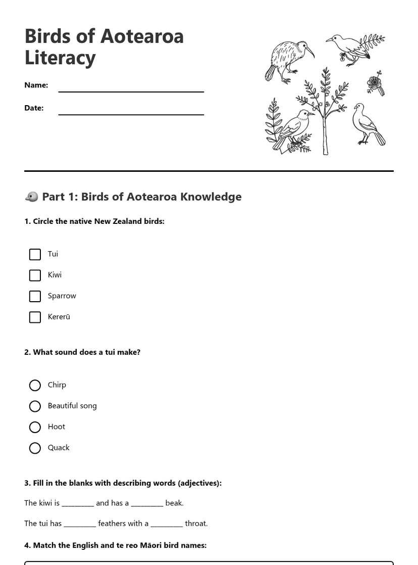 Birds of Aotearoa Literacy
