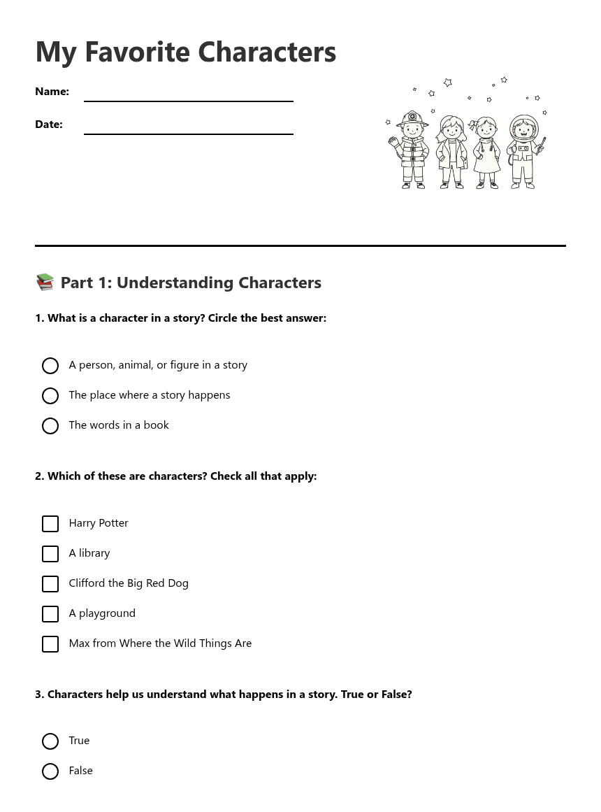 My Favorite Characters worksheet preview
