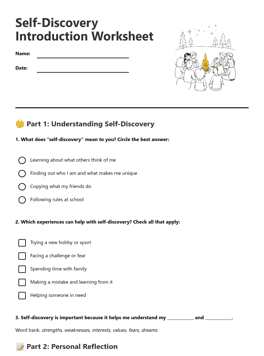Self-Discovery Introduction Worksheet worksheet preview