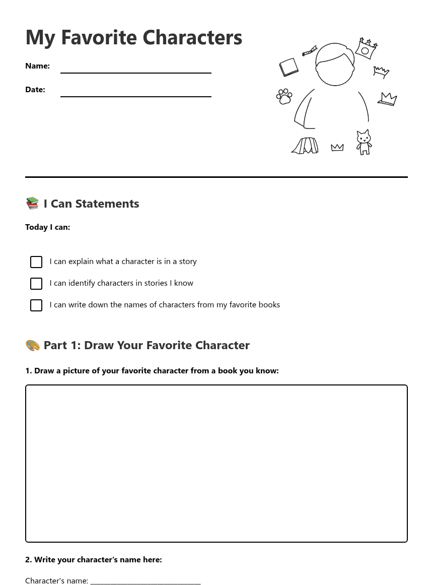 My Favorite Characters worksheet preview
