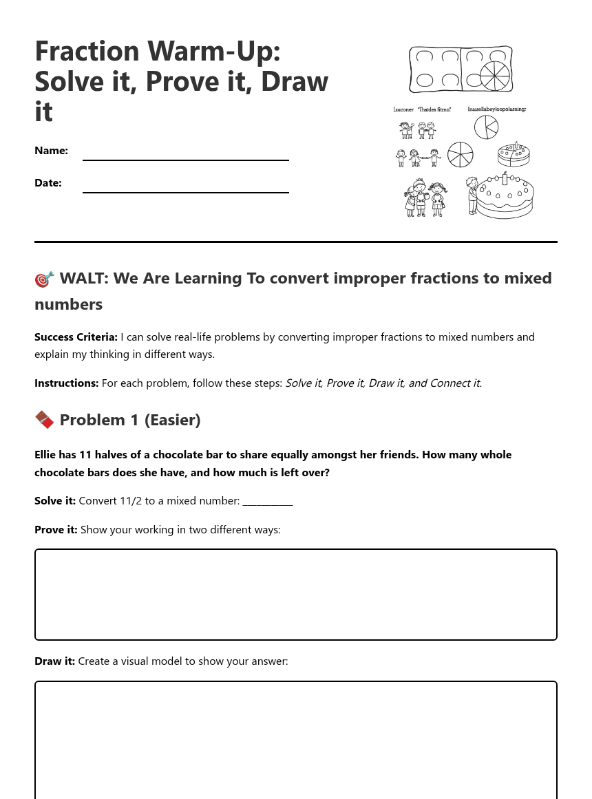 Fraction Warm-Up Worksheet worksheet preview