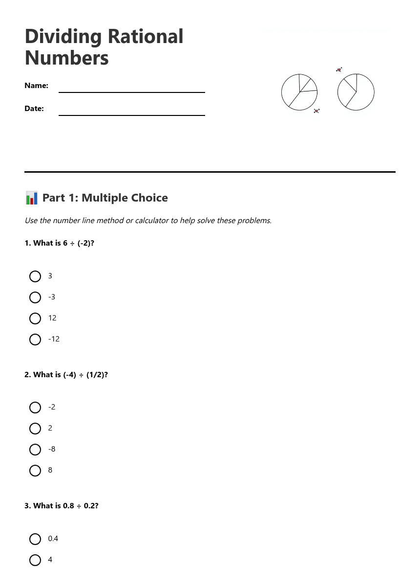 Dividing Rational Numbers worksheet preview