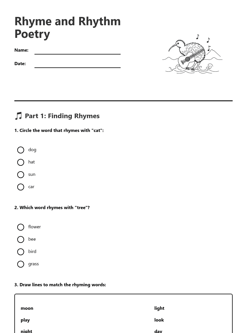 Rhyme and Rhythm Poetry worksheet preview