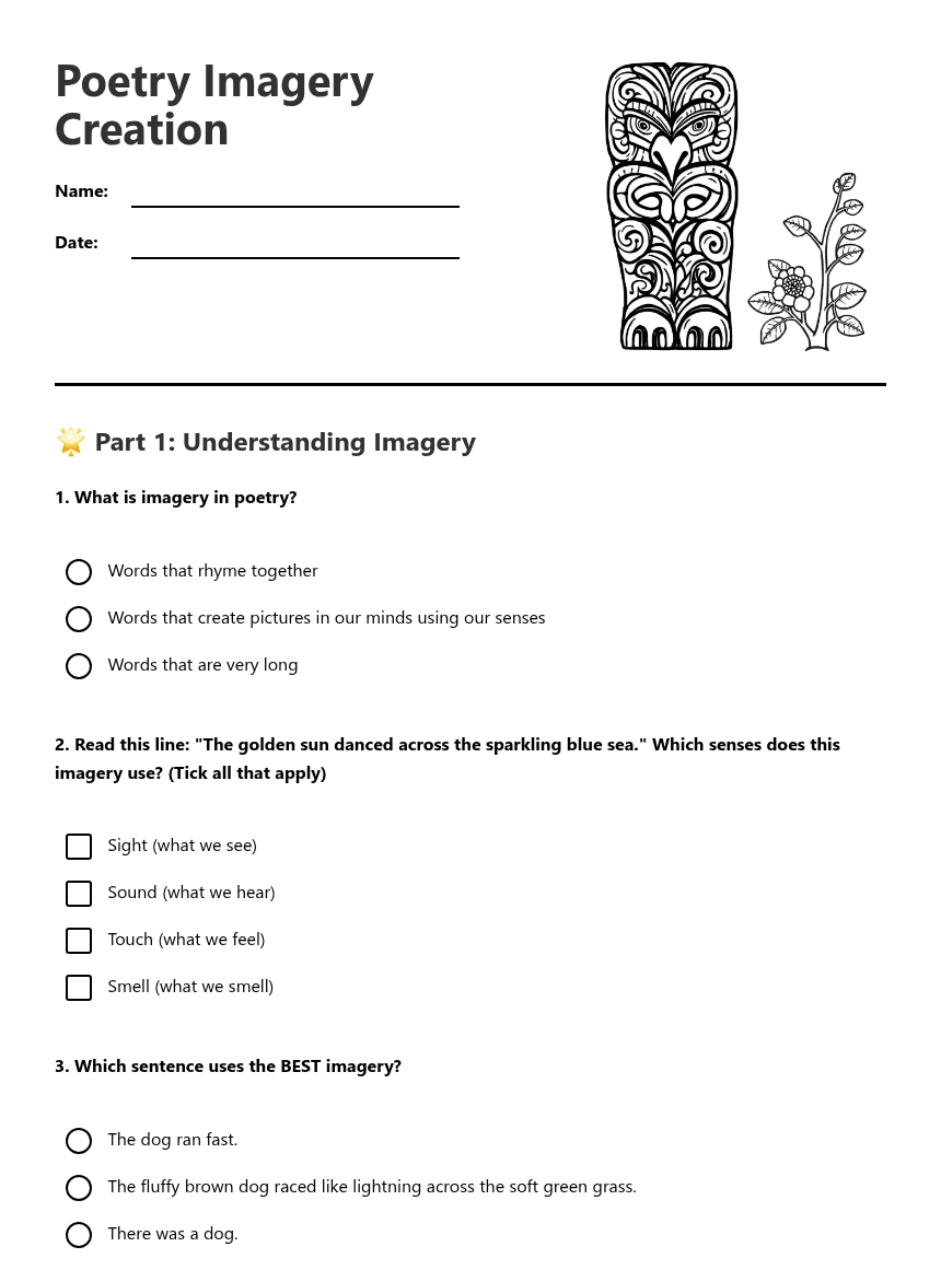 Poetry Imagery Creation worksheet preview
