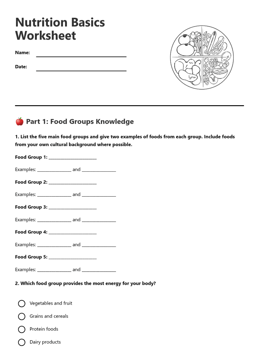 Nutrition Basics Worksheet