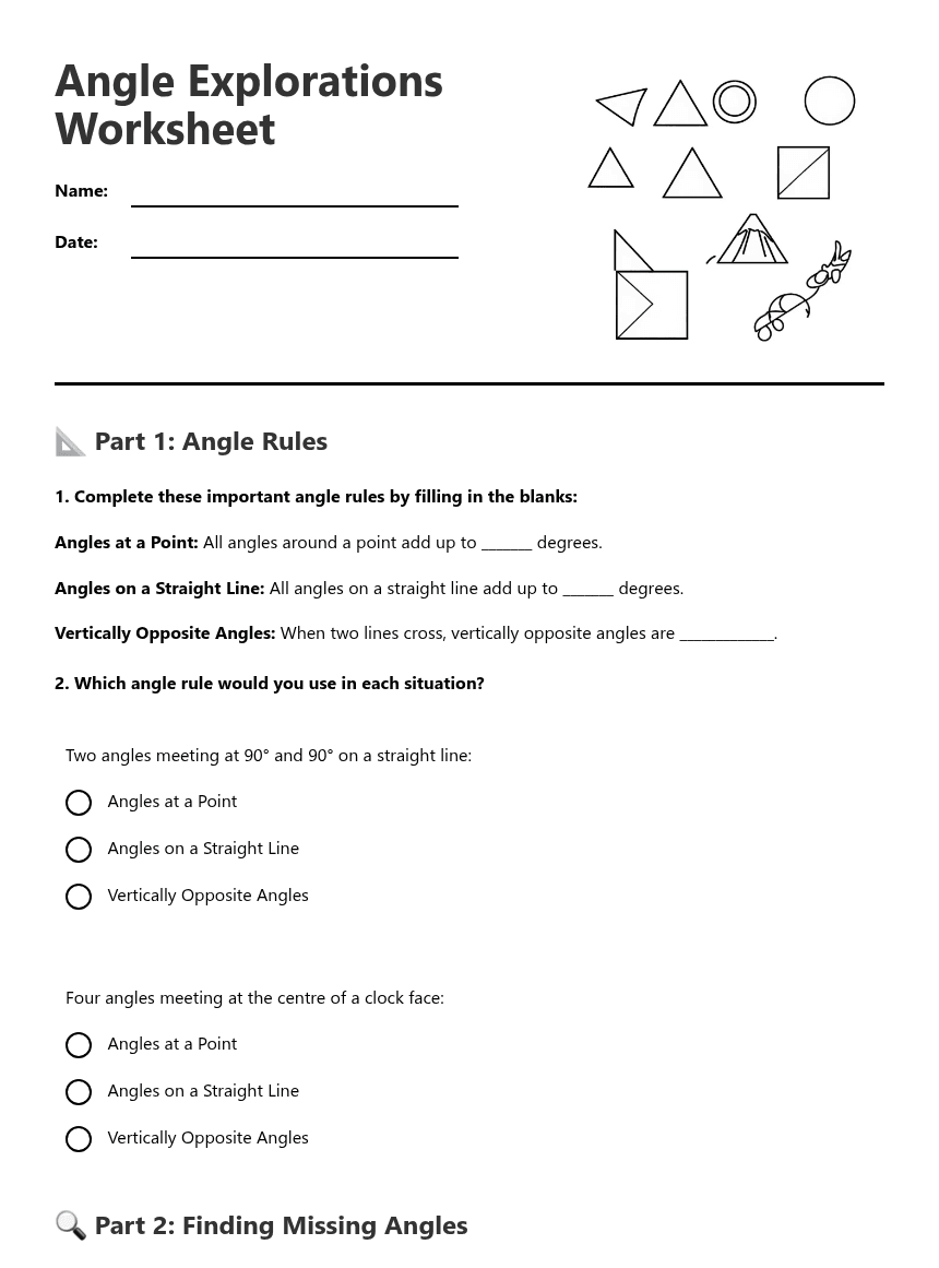 Angle Explorations Worksheet worksheet preview