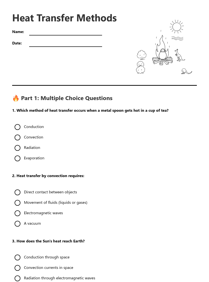 Heat Transfer Methods worksheet preview