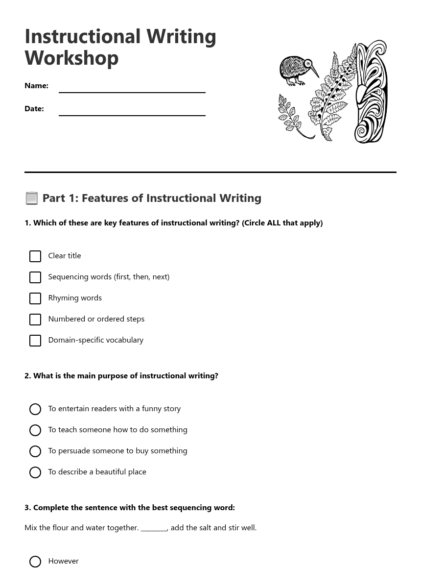 Instructional Writing Workshop worksheet preview