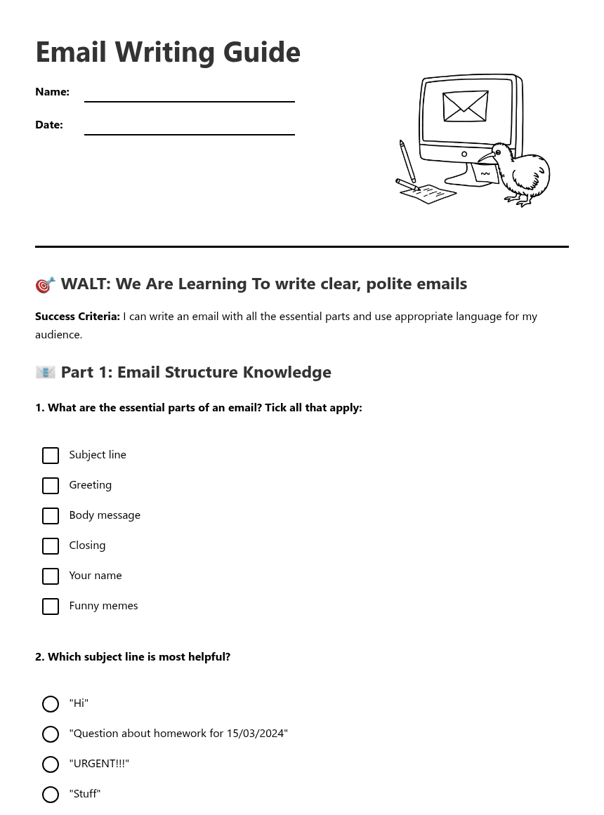 Email Writing Guide worksheet preview