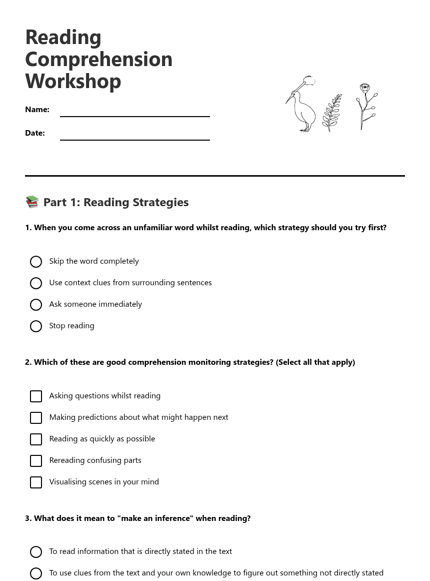 Reading Comprehension Workshop worksheet preview