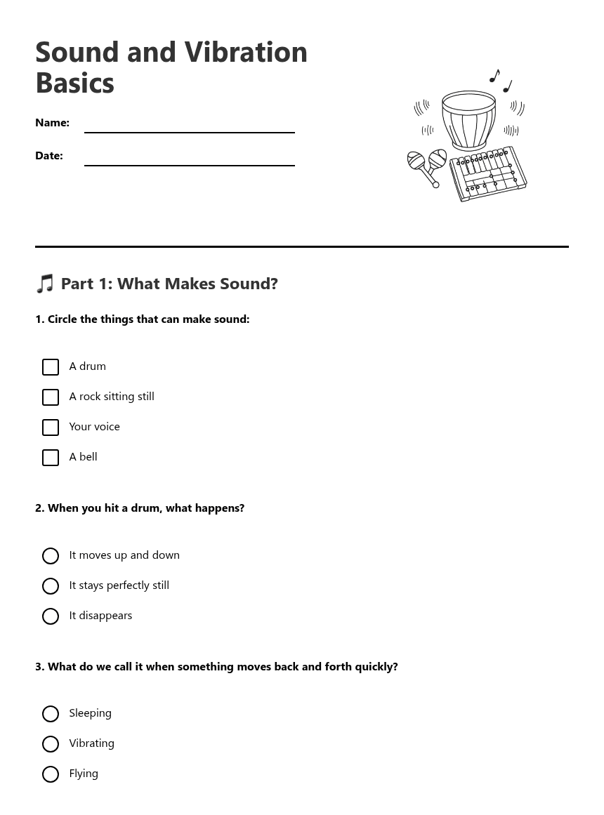 Sound and Vibration Basics worksheet preview