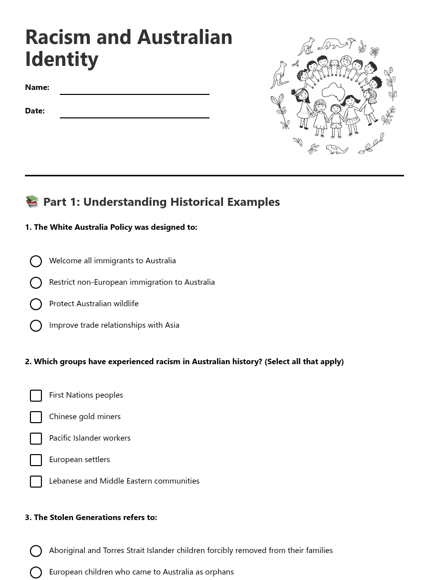 Racism and Australian Identity worksheet preview