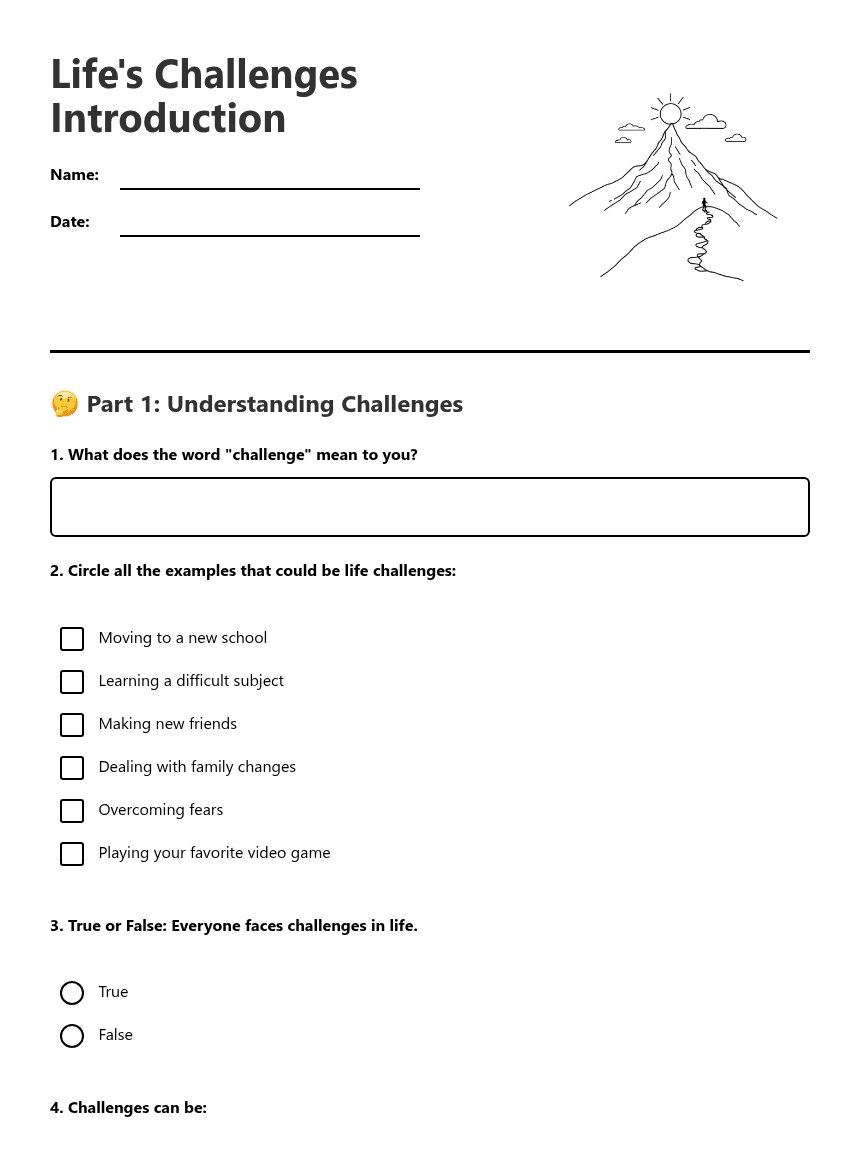 Life's Challenges Introduction worksheet preview