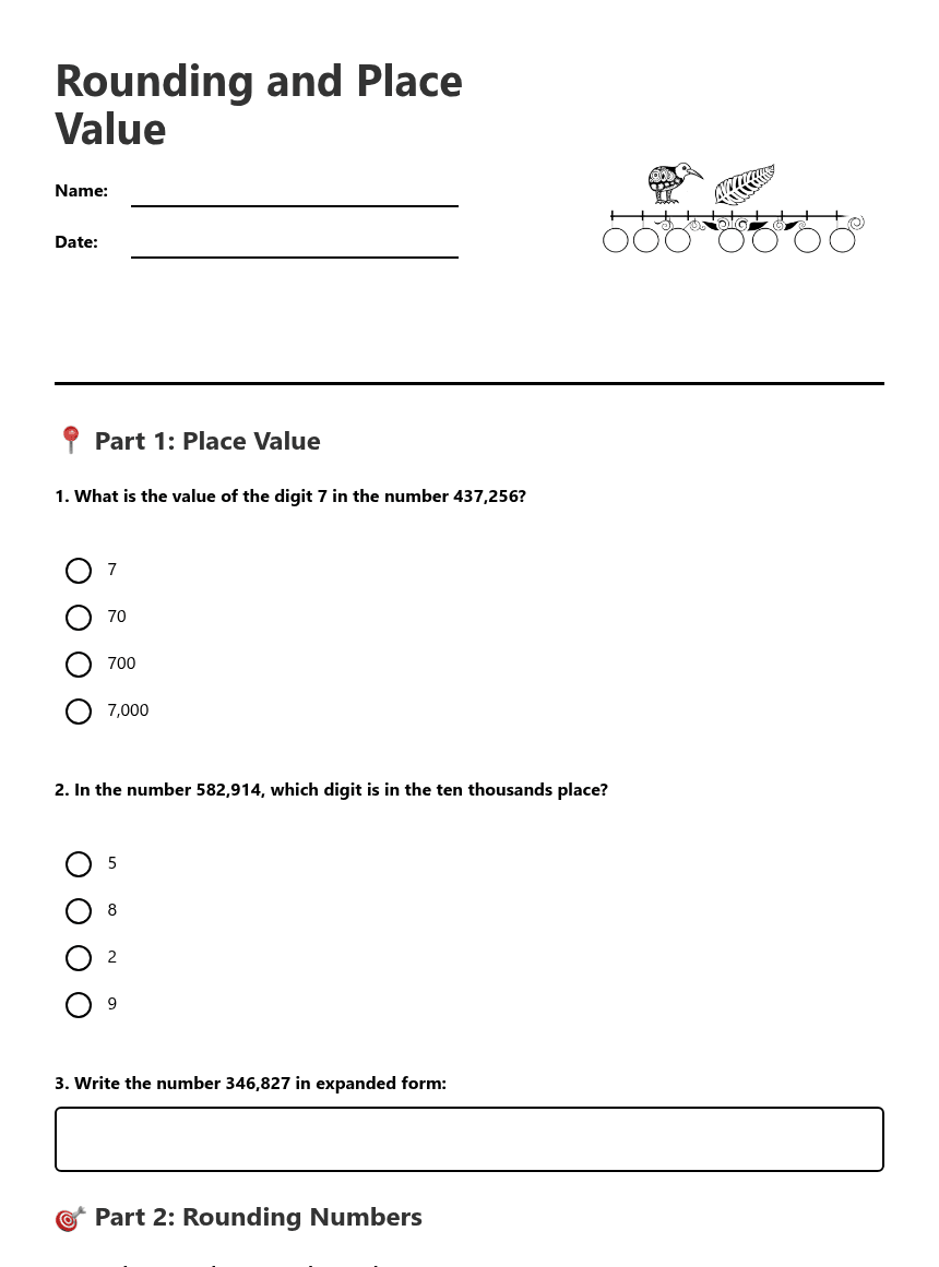 Rounding and Place Value worksheet preview