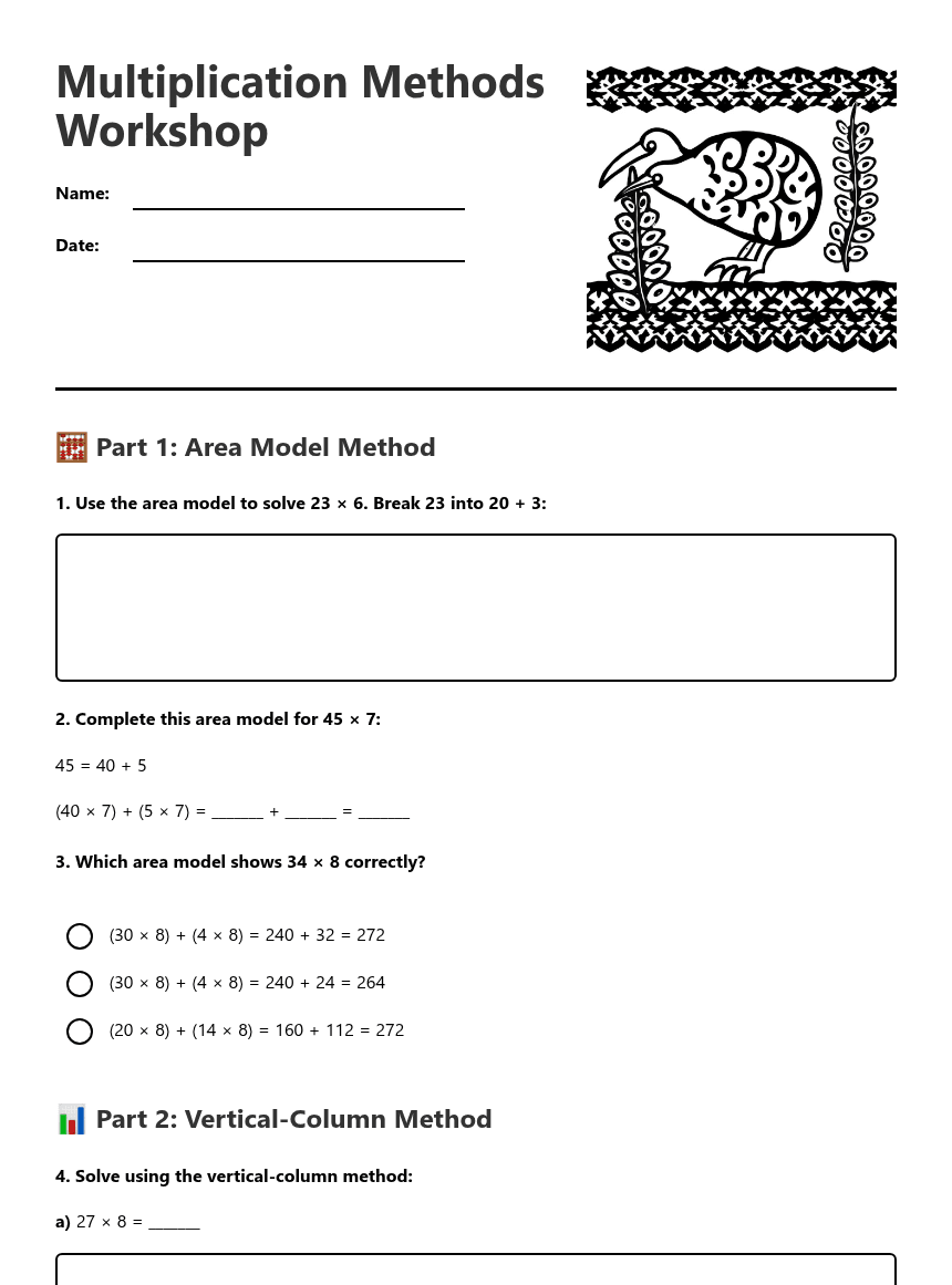 Multiplication Methods Workshop worksheet preview