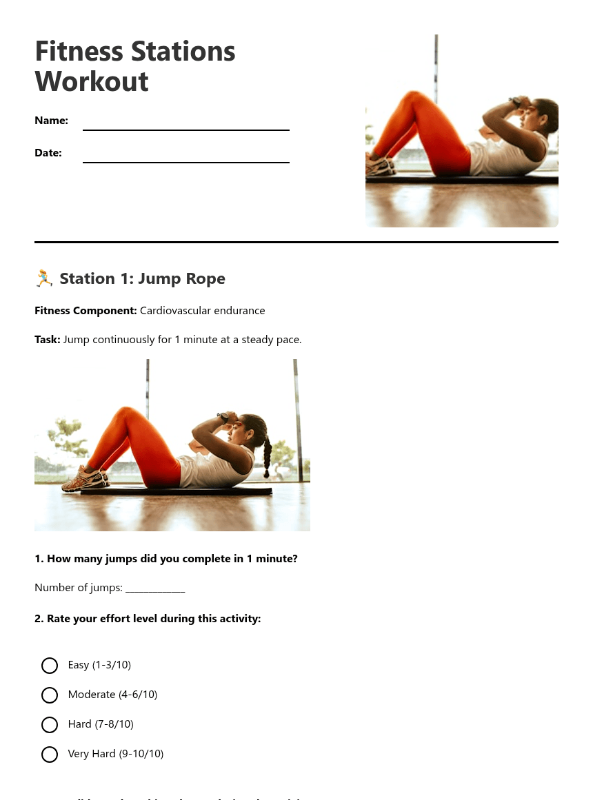 Fitness Stations Workout worksheet preview