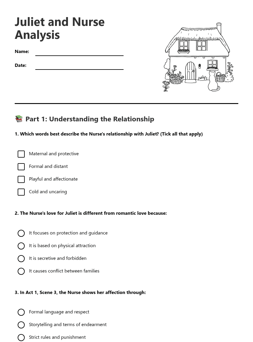 Juliet and Nurse Analysis worksheet preview