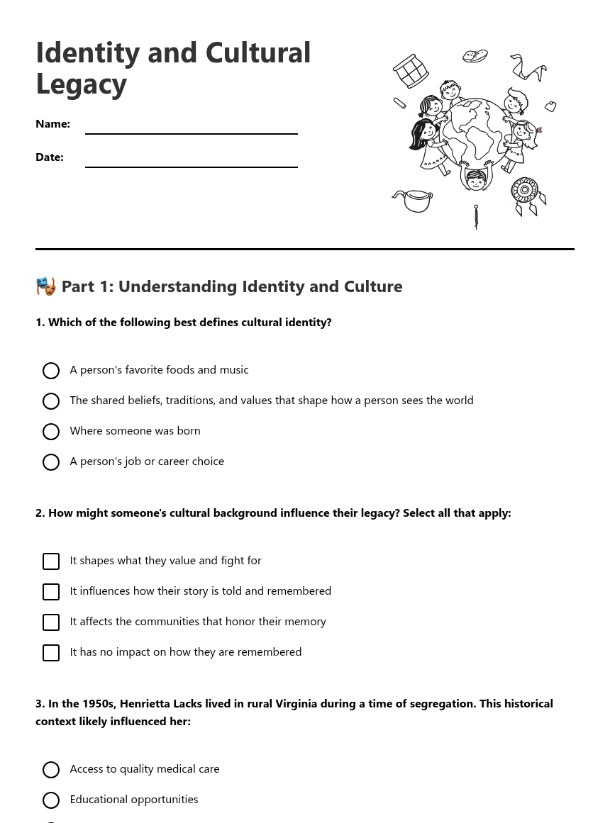 Identity and Cultural Legacy worksheet preview