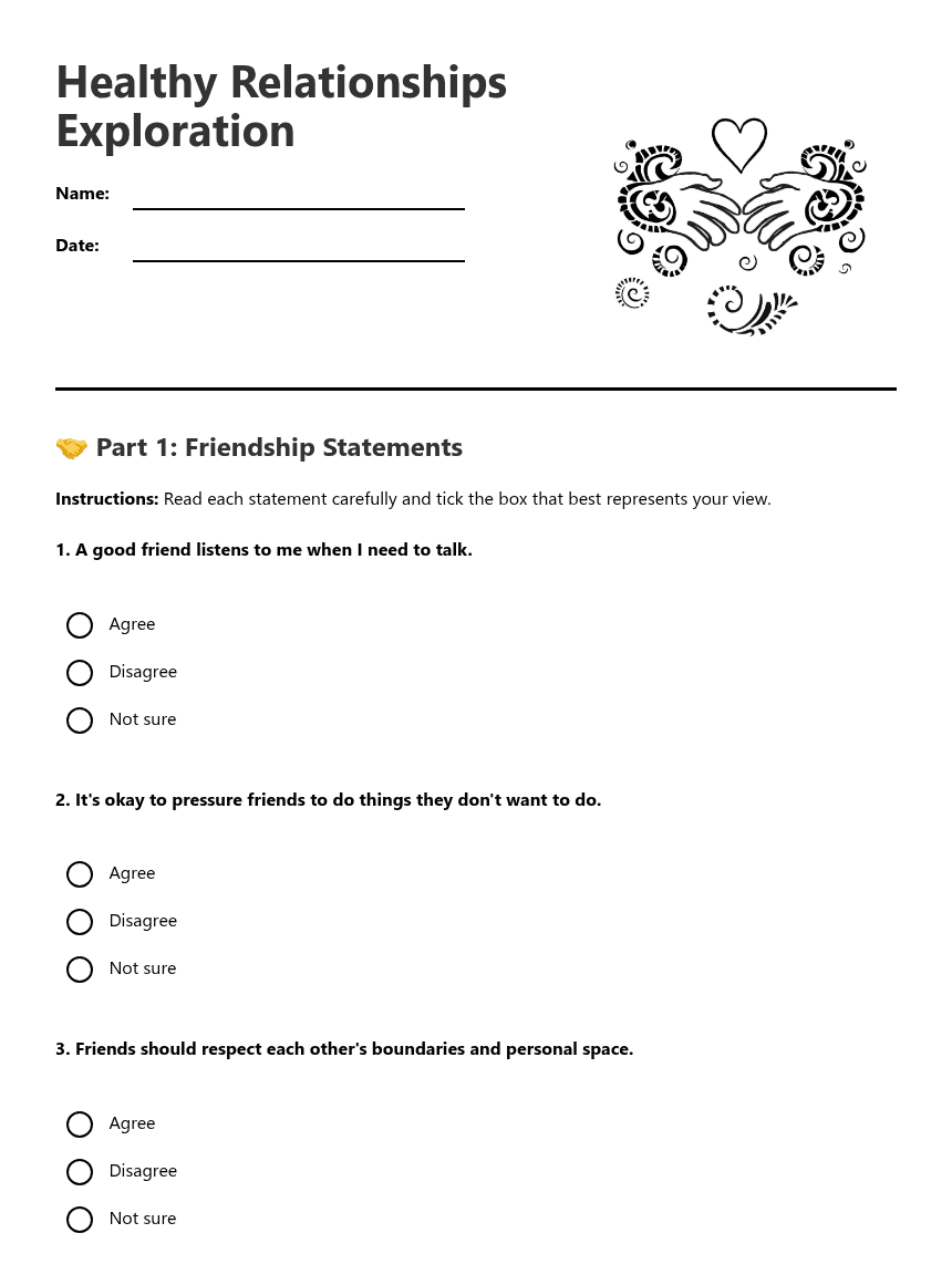 Healthy Relationships Exploration worksheet preview