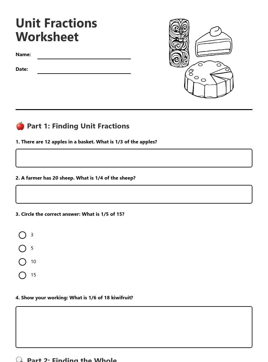 Unit Fractions Worksheet worksheet preview