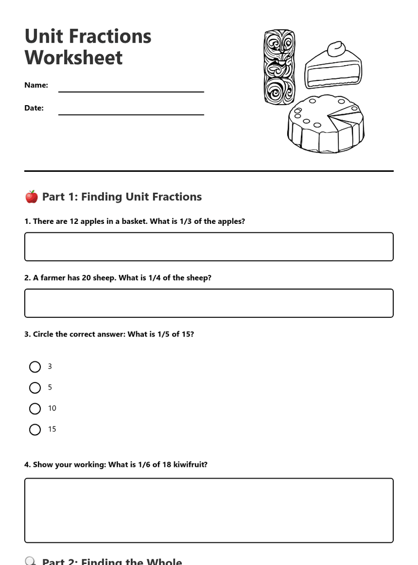 Unit Fractions Worksheet