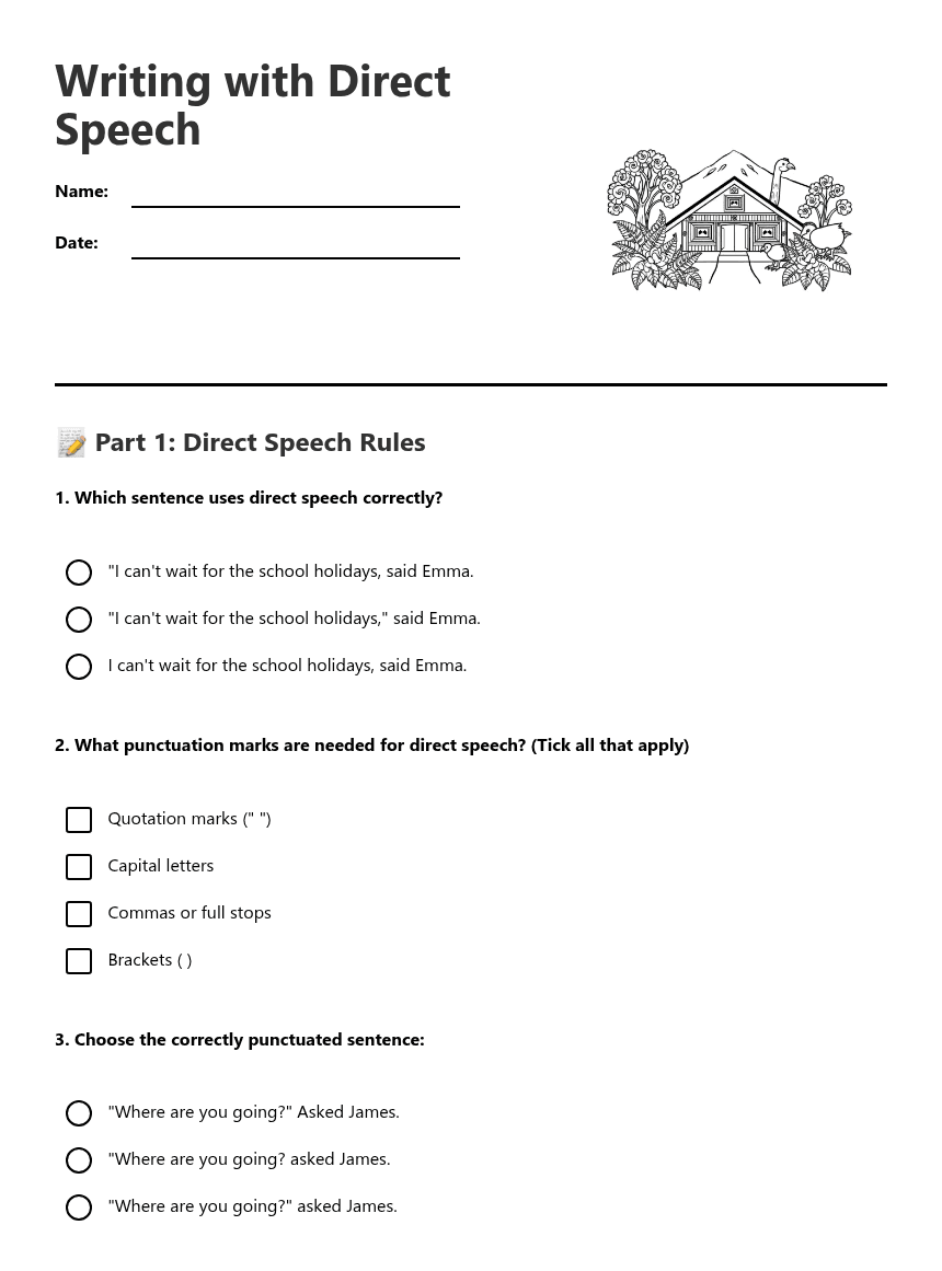Writing with Direct Speech worksheet preview