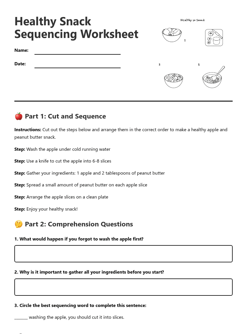 Healthy Snack Sequencing Worksheet worksheet preview