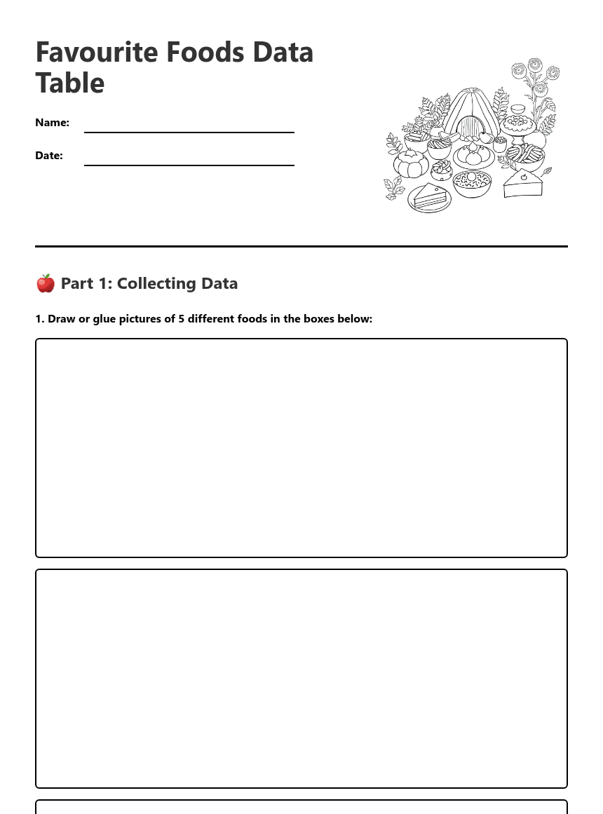 Favourite Foods Data Table worksheet preview