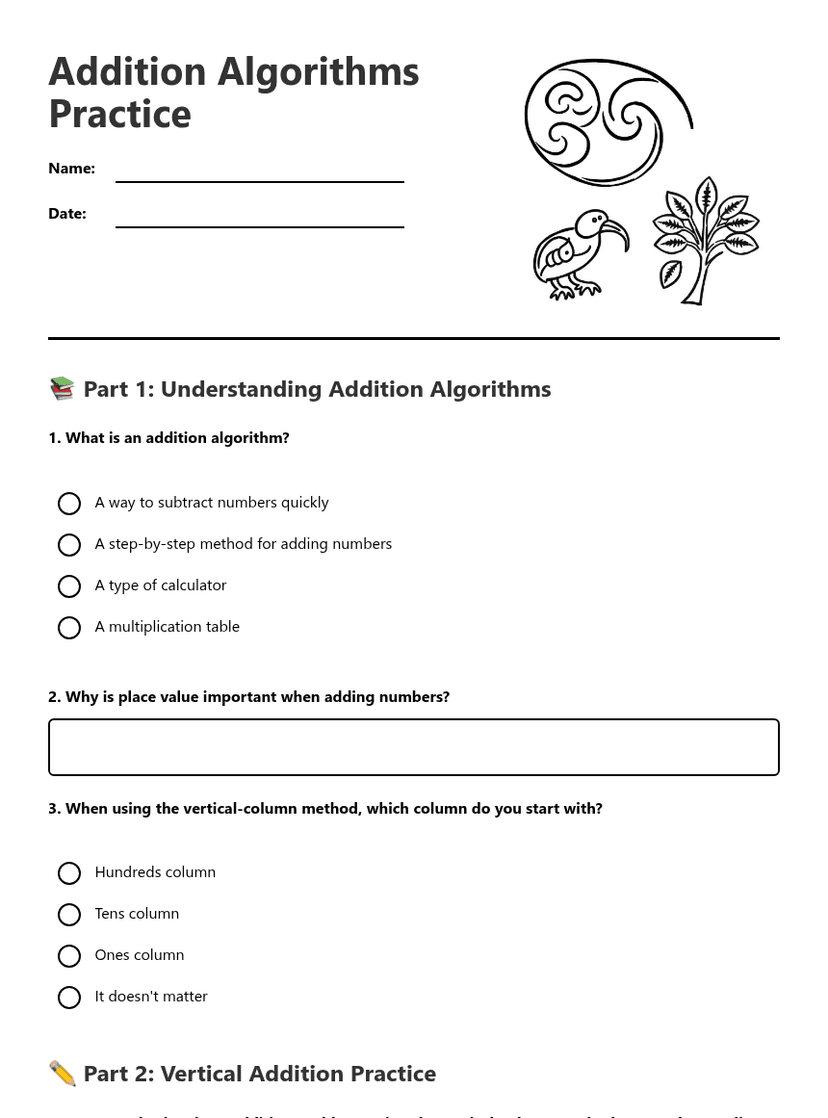 Addition Algorithms Practice