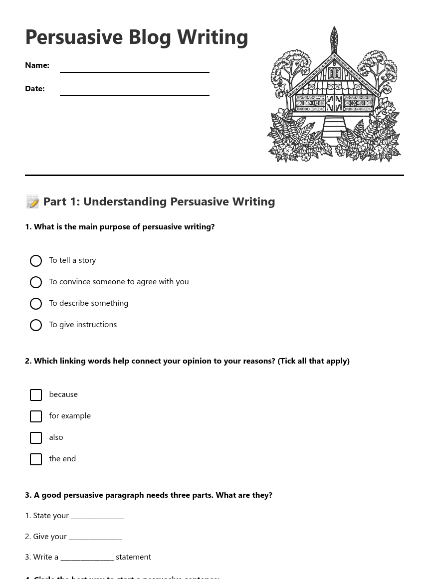 Persuasive Blog Writing worksheet preview