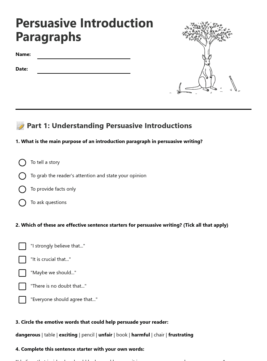 Persuasive Introduction Paragraphs worksheet preview