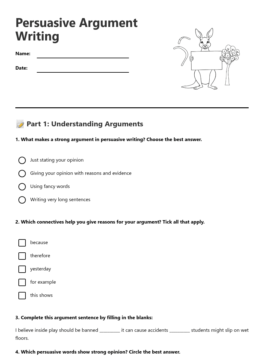 Persuasive Argument Writing worksheet preview