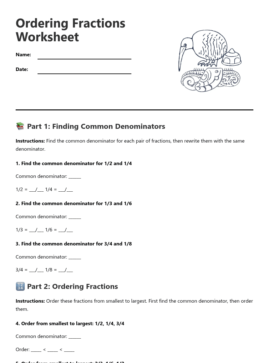 Ordering Fractions Worksheet worksheet preview