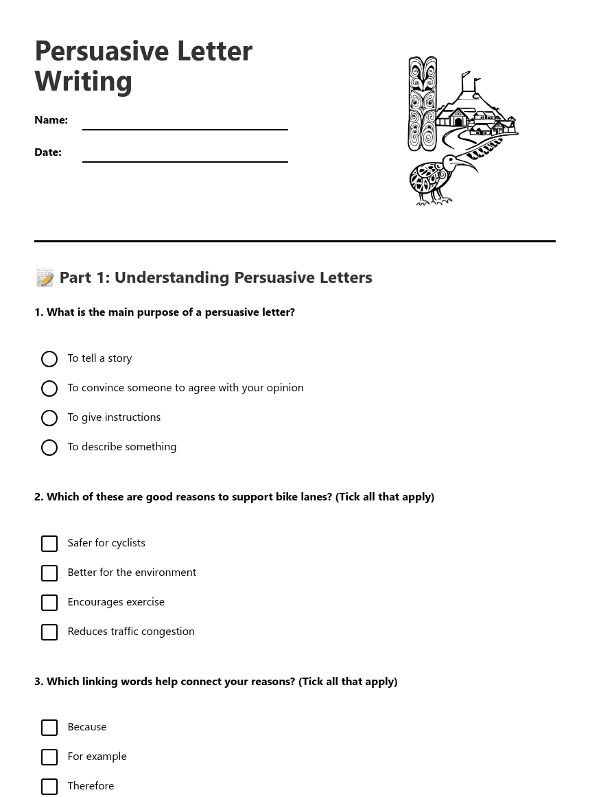 Persuasive Letter Writing worksheet preview