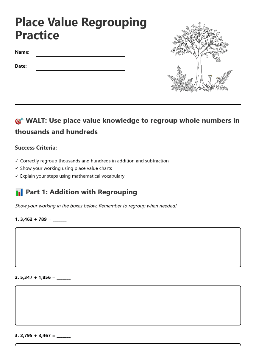 Place Value Regrouping Practice worksheet preview