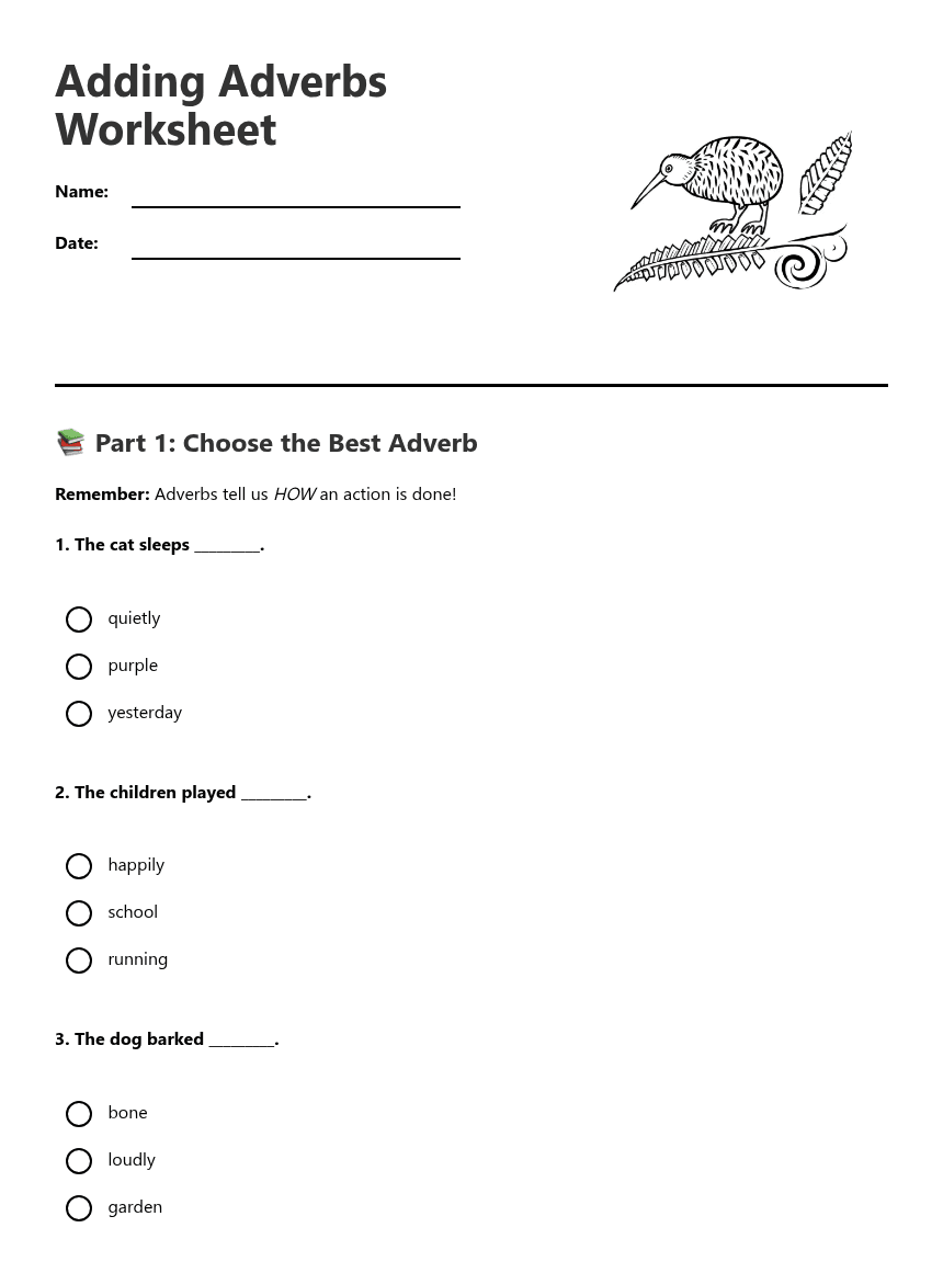 Adding Adverbs Worksheet worksheet preview