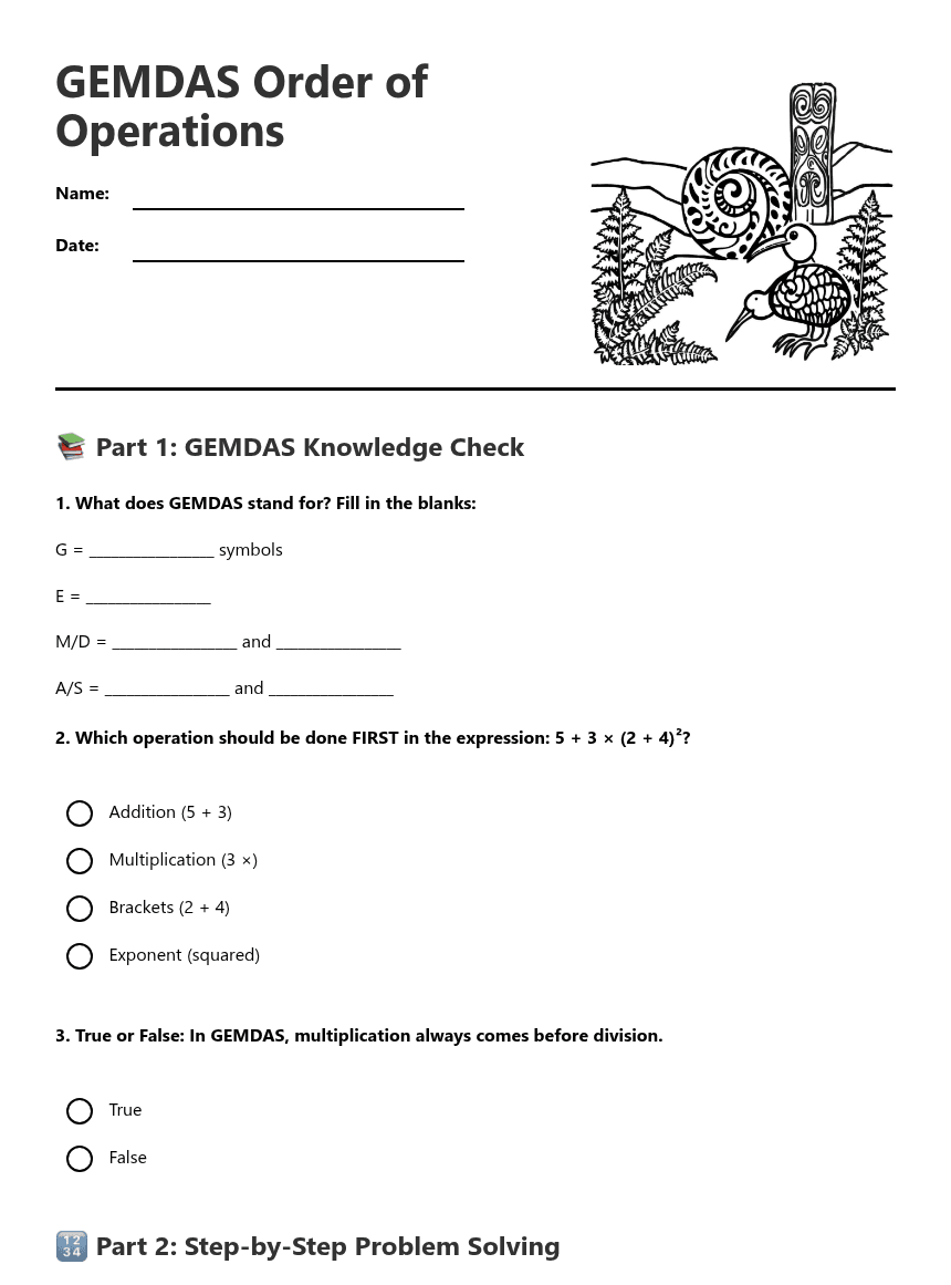 GEMDAS Order Operations worksheet preview